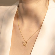 Butterfly Hand Engraved Golden pendant Necklace