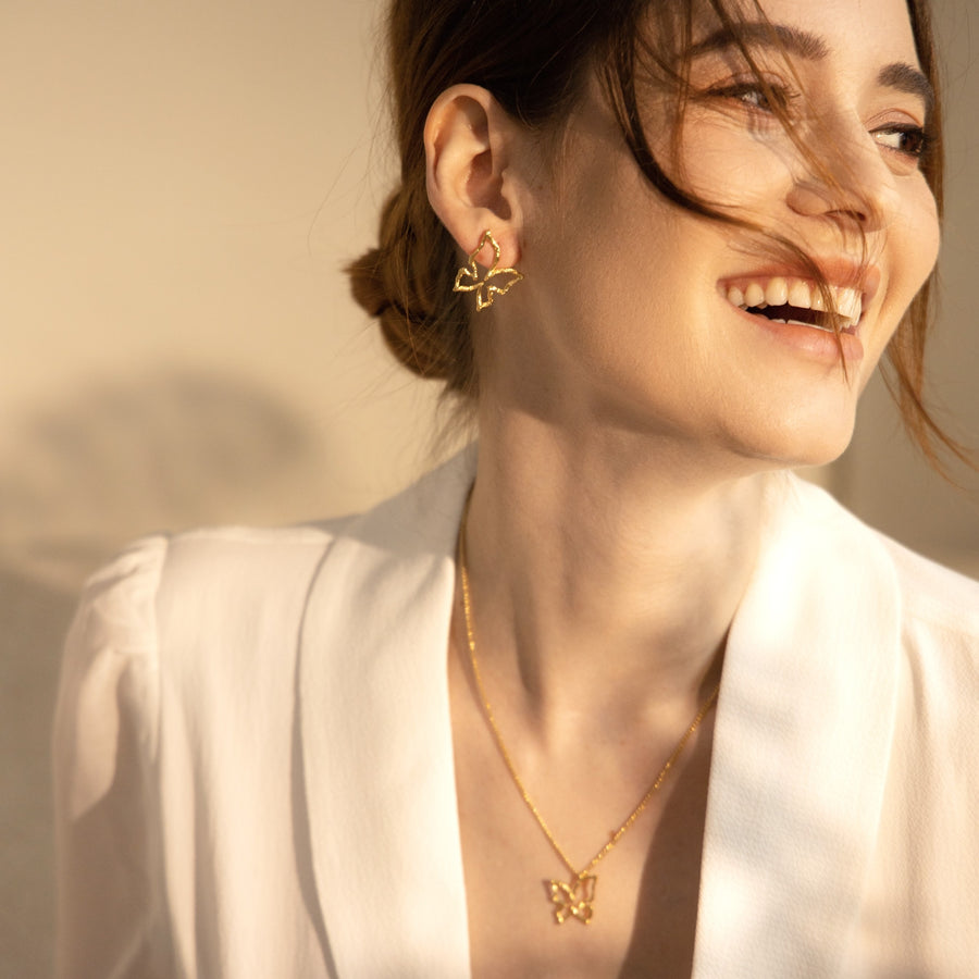 Butterfly Hand Engraved Golden pendant Necklace