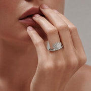 Lotus Within · 18K Gold Vermeil / Rhodium Plated Sterling Silver Blooming Lotus Drop Adjustable Open Ring