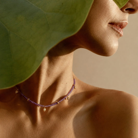 Lotus Within · 18K Gold Vermeil Starlit Moon Amethyst Choker Necklace & Bracelet