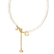 'The Alphabet Collection' 18K gold plated 26 Letter Mother of Pearl Shell Pendant Diamond Pearl Necklace