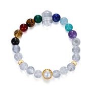 Chakra Flow / Lunar Phase& Moon Seven Chakra Clear Quartz Crystal Bracelet