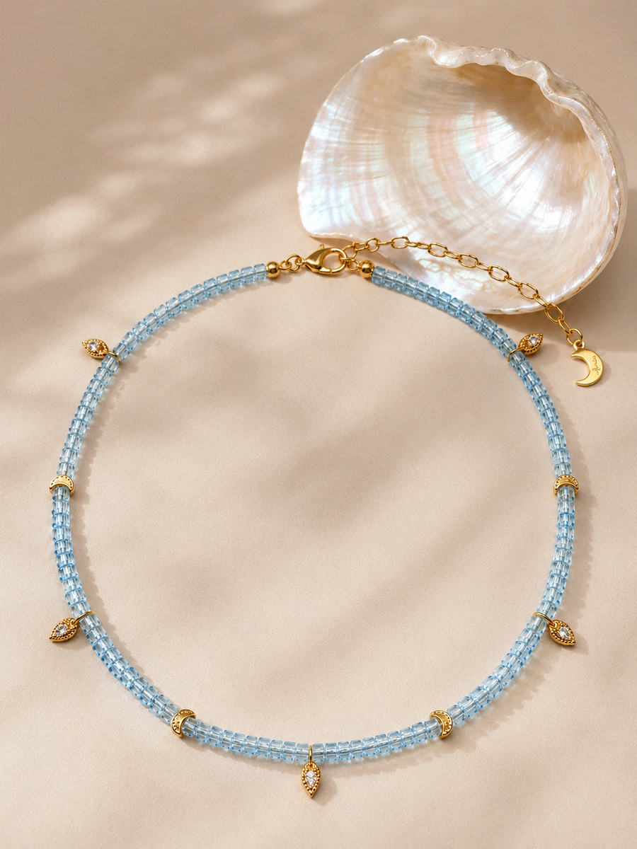 Lotus Within · 18K Gold Vermeil Starlit Moon Blue Topaz Choker Necklace & Bracelet