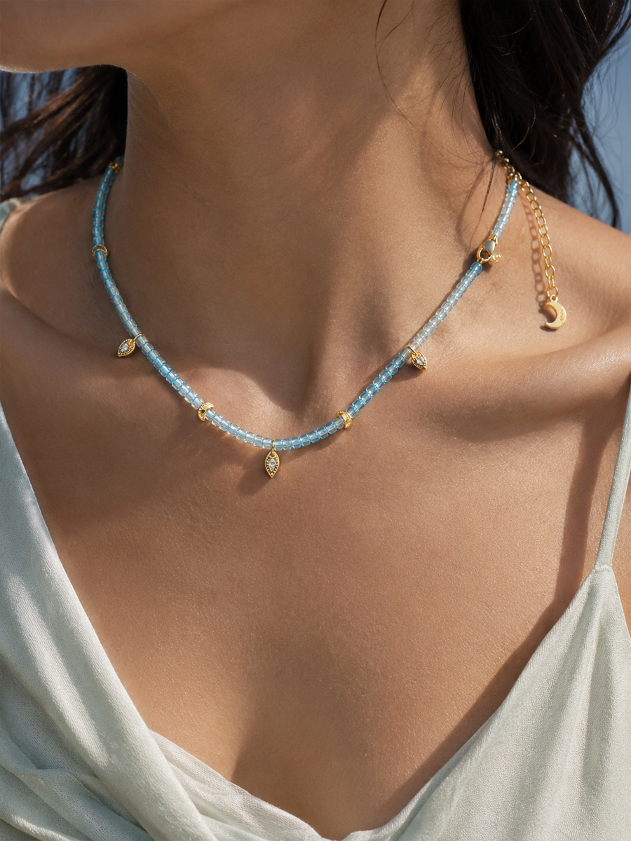 Lotus Within · 18K Gold Vermeil Starlit Moon Blue Topaz Choker Necklace & Bracelet