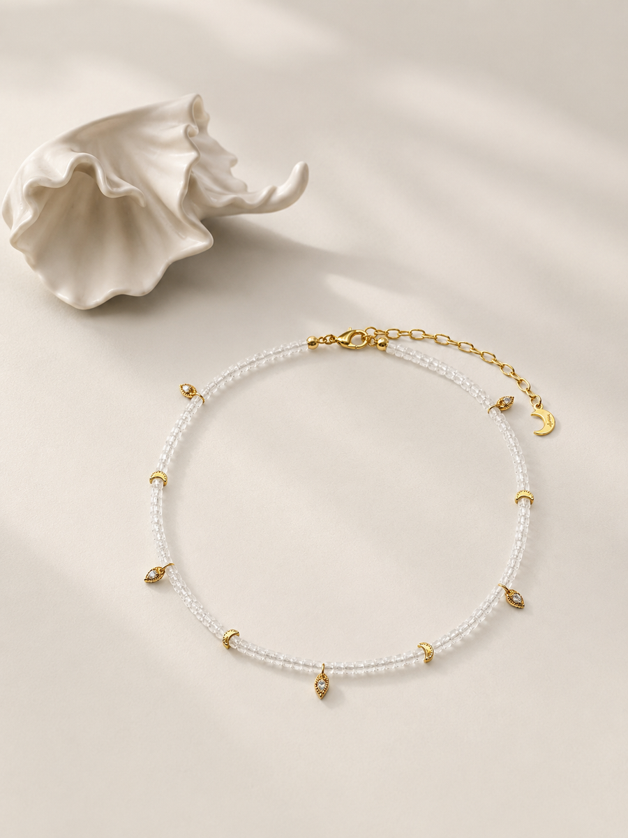 Lotus Within · 18K Gold Vermeil Starlit Moon White Phantom Quartz Choker Necklace & Bracelet