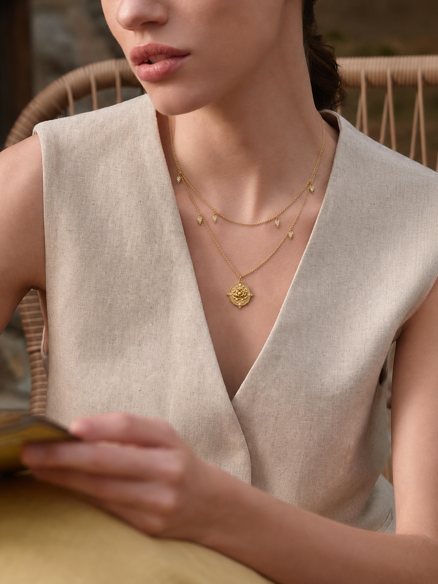 Lotus Within · 18K Gold Vermeil Detachable Double-Layer Lotus Drop Coin Necklace