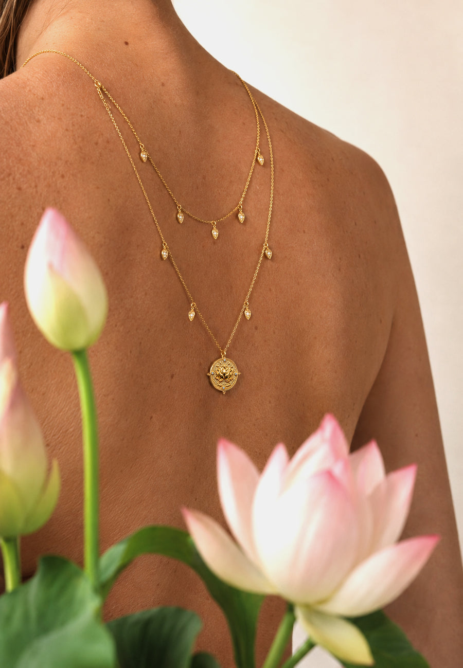 Lotus Within · 18K Gold Vermeil Detachable Double-Layer Lotus Drop Coin Necklace