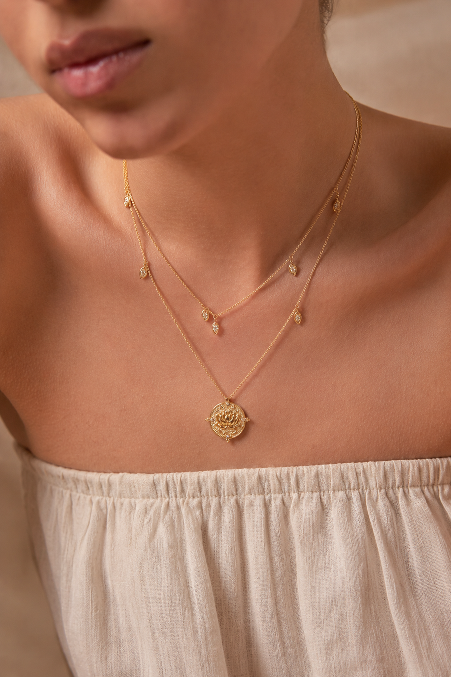 Lotus Within · 18K Gold Vermeil Detachable Double-Layer Lotus Drop Coin Necklace
