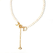 'The Alphabet Collection' 18K gold plated 26 Letter Mother of Pearl Shell Pendant Diamond Pearl Necklace