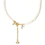 'The Alphabet Collection' 18K gold plated 26 Letter Mother of Pearl Shell Pendant Diamond Pearl Necklace