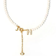 'The Alphabet Collection' 18K gold plated 26 Letter Mother of Pearl Shell Pendant Diamond Pearl Necklace
