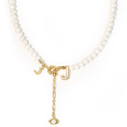 'The Alphabet Collection' 18K gold plated 26 Letter Mother of Pearl Shell Pendant Diamond Pearl Necklace