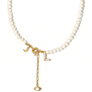 'The Alphabet Collection' 18K gold plated 26 Letter Mother of Pearl Shell Pendant Diamond Pearl Necklace