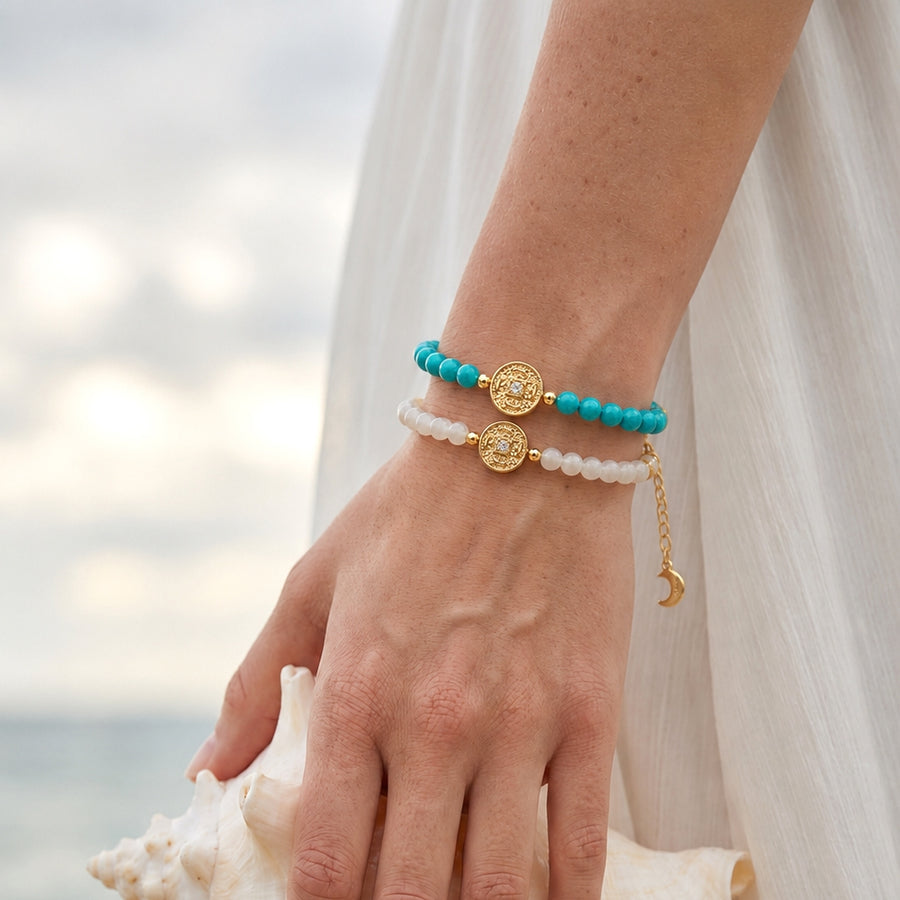 Lotus Within · 18K Gold Vermeil / Rhodium Plated Sterling Silver As You Wish White Nephrite Jade Beaded Bracelet