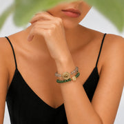 Lotus Within · 18K Gold Vermeil / Rhodium Plated Sterling Silver Lotus & Fish Coin Double Wrap Green Phantom Quartz & Green Nephrite Jade Bracelet