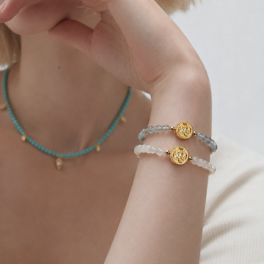 Lotus Within · 18K Gold Vermeil / Rhodium Plated Sterling Silver As You Wish Aquamarine Beaded Bracelet