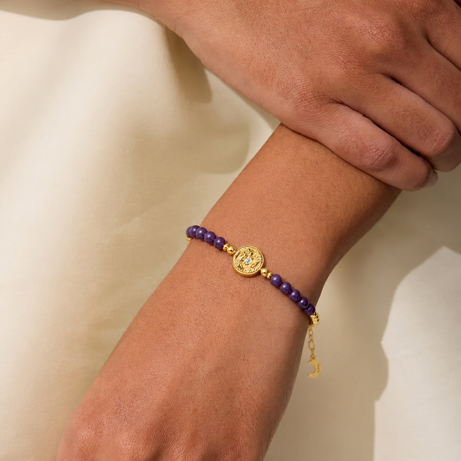 Lotus Within · 18K Gold Vermeil / Rhodium Plated Sterling Silver As You Wish Amethyst Beaded Bracelet