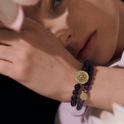 Lotus Within · 18K Gold Vermeil / Rhodium Plated Sterling Silver Lotus & Fish Coin Double Wrap Amethyst Bracelet