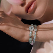 Lotus Within · 18K Gold Vermeil / Rhodium Plated Sterling Silver Lotus & Fish Coin Double Wrap Aquamarine Bracelet