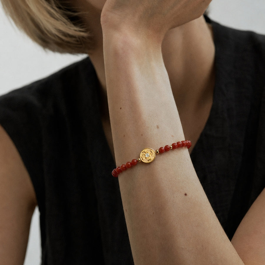 Lotus Within · 18K Gold Vermeil / Rhodium Plated Sterling Silver As You Wish Persimmon Red Nanhong Agate Beaded Bracelet