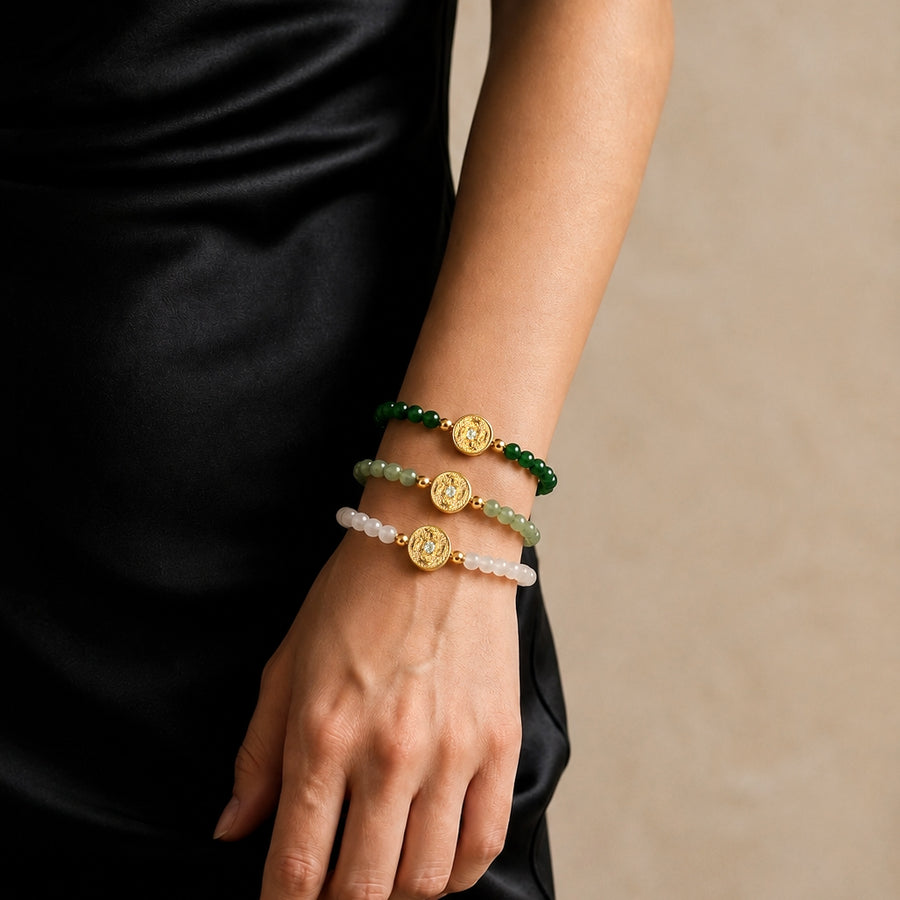 Lotus Within · 18K Gold Vermeil / Rhodium Plated Sterling Silver As You Wish Green Nephrite Jade Beaded Bracelet