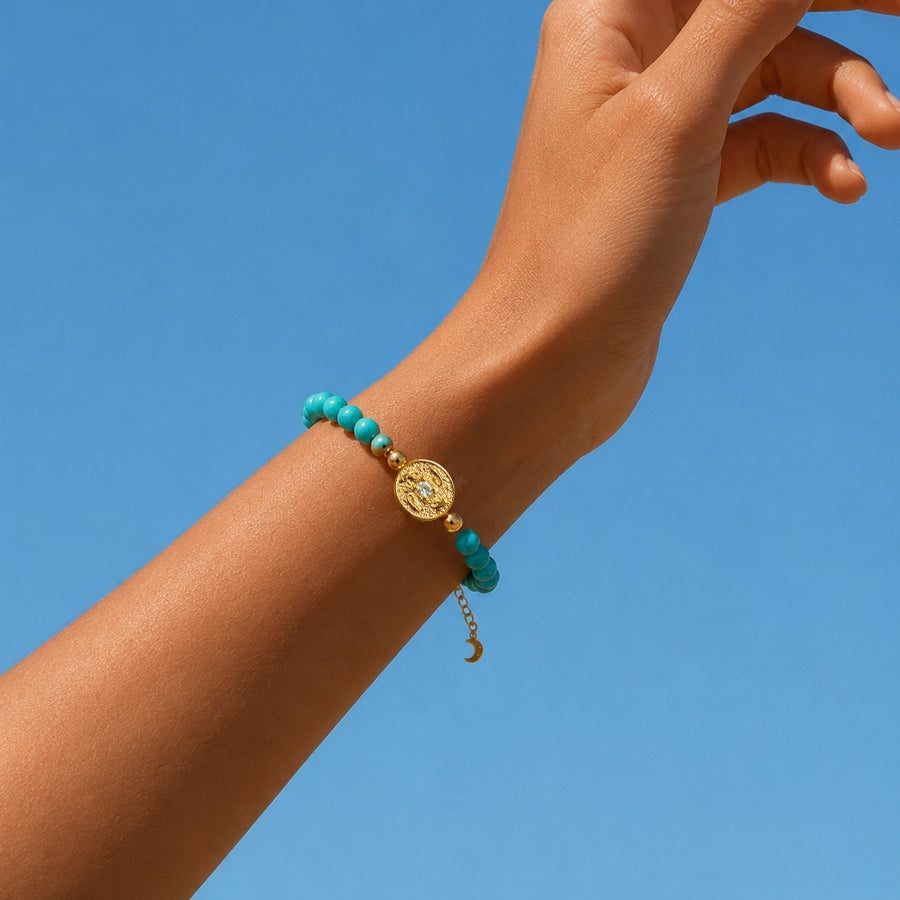 Lotus Within · 18K Gold Vermeil / Rhodium Plated Sterling Silver As You Wish Turquoise Beaded Bracelet