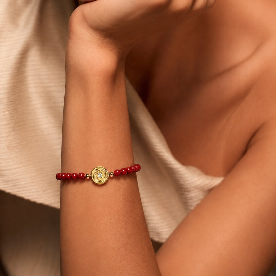 Lotus Within · 18K Gold Vermeil / Rhodium Plated Sterling Silver As You Wish Persimmon Red Nanhong Agate Beaded Bracelet