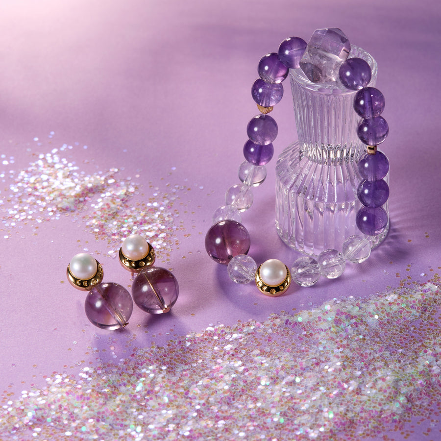 Mystic Clarity / Lunar Phase& Moon Amethyst Clear Quartz Crystal Bracelet