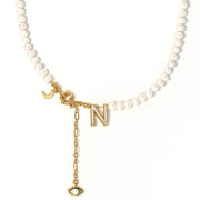 'The Alphabet Collection' 18K gold plated 26 Letter Mother of Pearl Shell Pendant Diamond Pearl Necklace