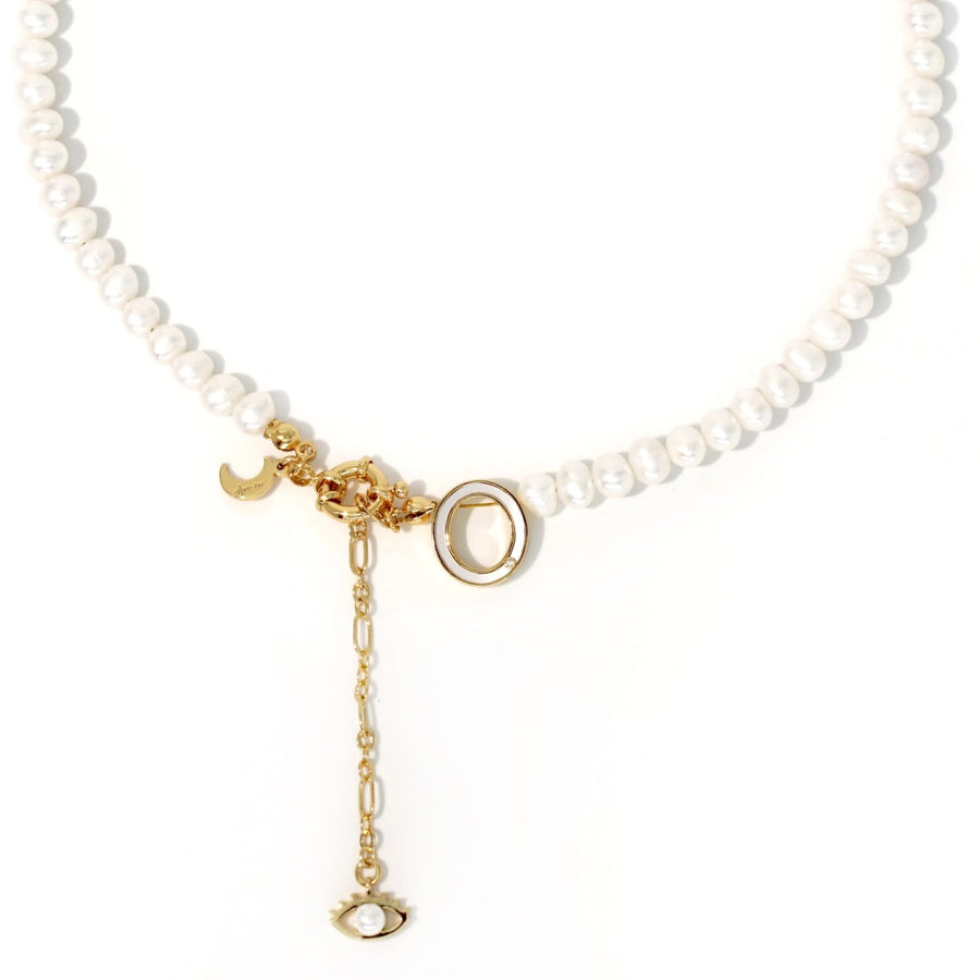 'The Alphabet Collection' 18K gold plated 26 Letter Mother of Pearl Shell Pendant Diamond Pearl Necklace