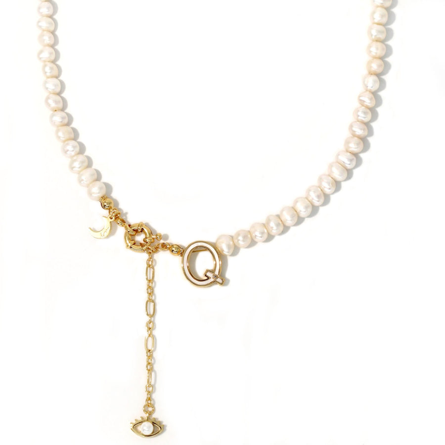 'The Alphabet Collection' 18K gold plated 26 Letter Mother of Pearl Shell Pendant Diamond Pearl Necklace