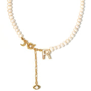 'The Alphabet Collection' 18K gold plated 26 Letter Mother of Pearl Shell Pendant Diamond Pearl Necklace