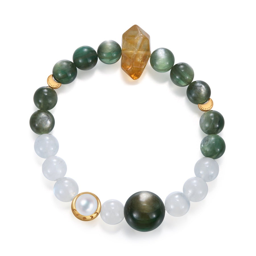 Radiant Uprise / Lunar Phase& Moon Green Lepidolite Moonstone Crystal Bracelet