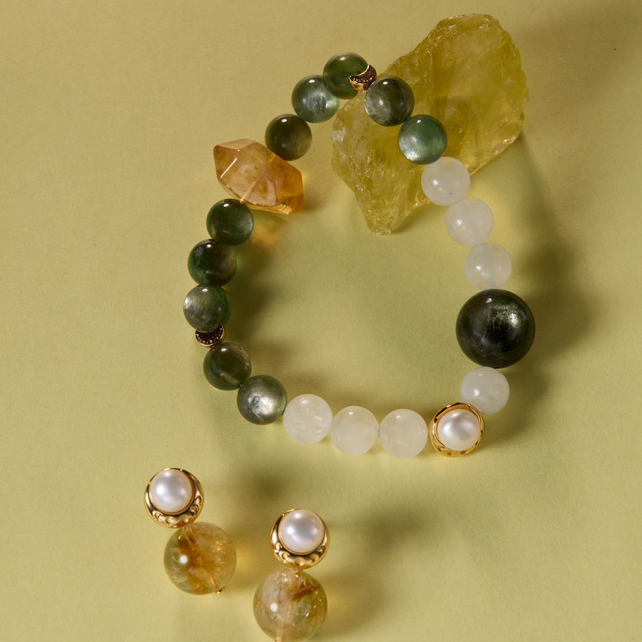 Radiant Uprise / Lunar Phase& Moon Green Lepidolite Moonstone Crystal Bracelet