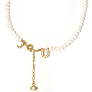 'The Alphabet Collection' 18K gold plated 26 Letter Mother of Pearl Shell Pendant Diamond Pearl Necklace