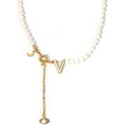 'The Alphabet Collection' 18K gold plated 26 Letter Mother of Pearl Shell Pendant Diamond Pearl Necklace