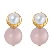Starry Moon / Lunar Phase Pearl & Moon Crystal Stud Earrings