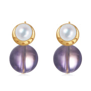 Starry Moon / Lunar Phase Pearl & Moon Crystal Stud Earrings