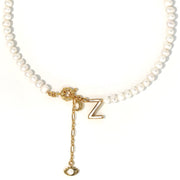 'The Alphabet Collection' 18K gold plated 26 Letter Mother of Pearl Shell Pendant Diamond Pearl Necklace
