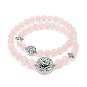 Lotus Within · 18K Gold Vermeil / Rhodium Plated Sterling Silver Lotus & Fish Coin Double Wrap Rose Quartz Bracelet