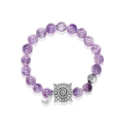 「Three Charms」 Sundial &Lotus&The endless love knot Amethyst beaded bracelet