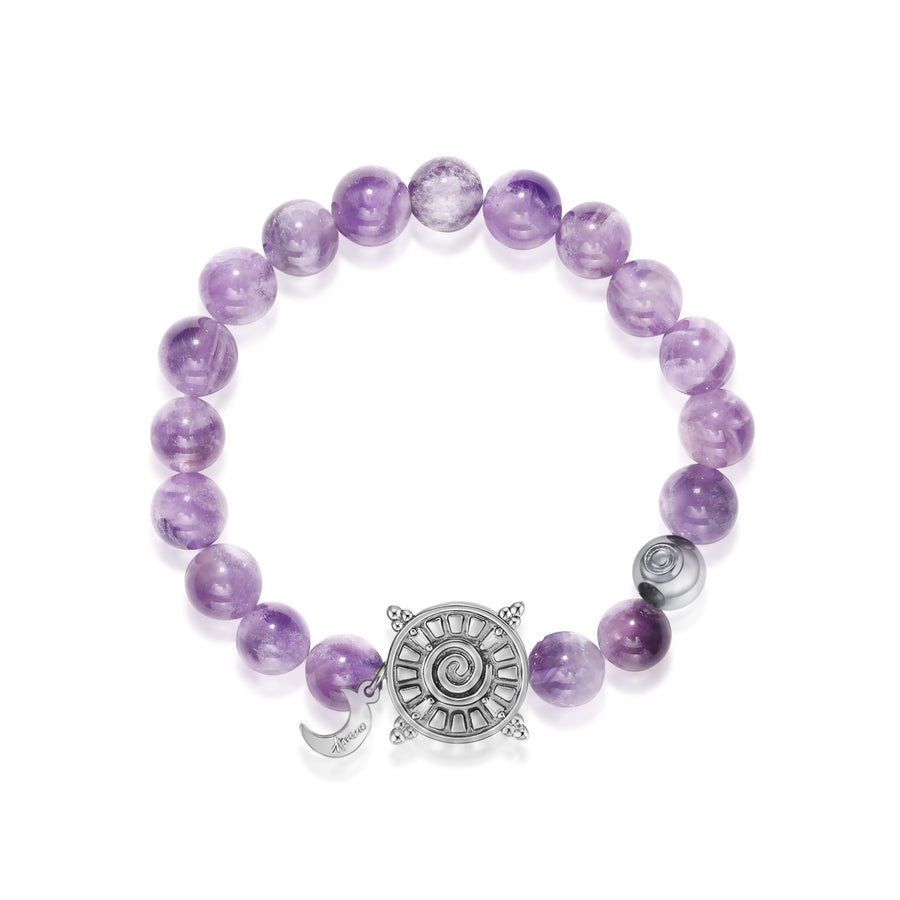「Three Charms」 Sundial &Lotus&The endless love knot Amethyst beaded bracelet