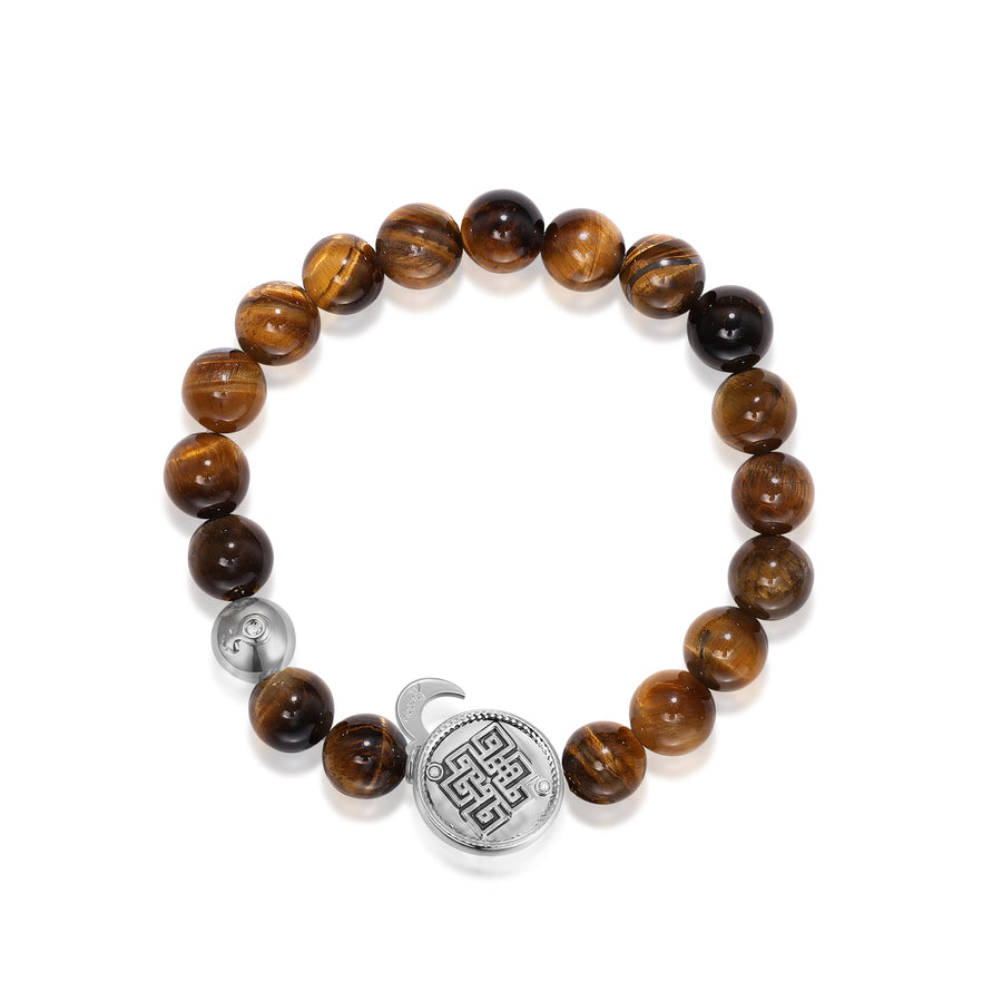 「Three Charms」 Sundial &Lotus&The endless love knot Yellow Tiger's Eye beaded bracelet