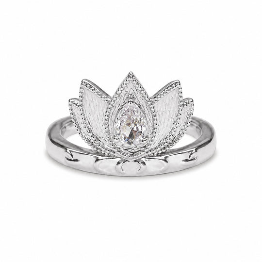 Lotus Within · 18K Gold Vermeil / Rhodium Plated Sterling Silver Blooming Lotus Drop Adjustable Open Ring