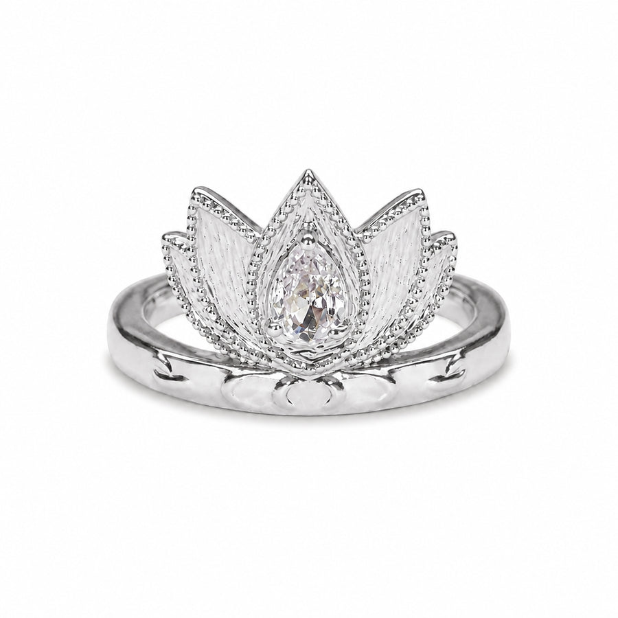 Lotus Within · 18K Gold Vermeil / Rhodium Plated Sterling Silver Blooming Lotus Drop Adjustable Open Ring
