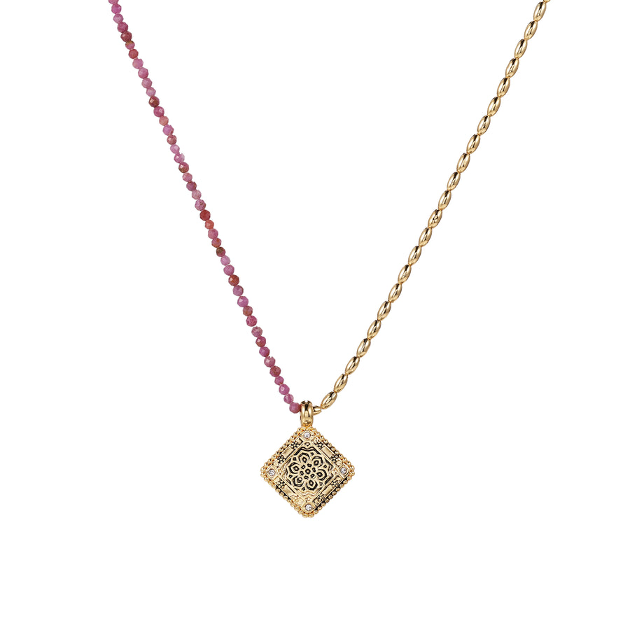 「Three Charms」Lunar Bloom Lotus crystal beaded necklace