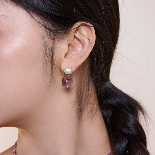 Starry Moon / Lunar Phase Pearl & Moon Crystal Stud Earrings