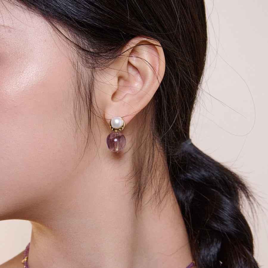 Starry Moon / Lunar Phase Pearl & Moon Crystal Stud Earrings