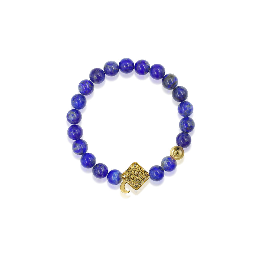「Three Charms」 Sundial &Lotus&The endless love knot Lapis beaded bracelet