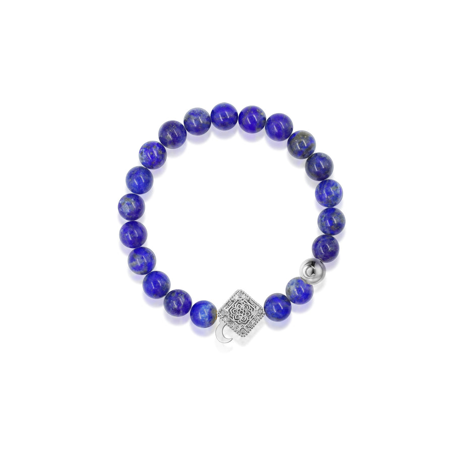 「Three Charms」 Sundial &Lotus&The endless love knot Lapis beaded bracelet